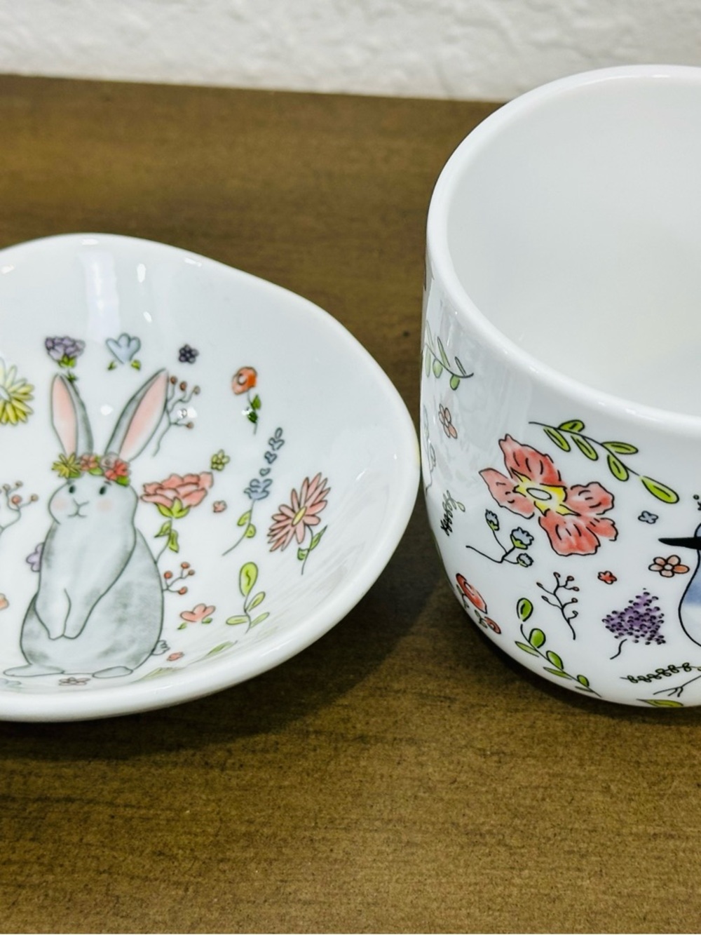 White Floral Woodland Ceramic Mug and Bowl Set - Illustrated Animals - Picture 3 of 8